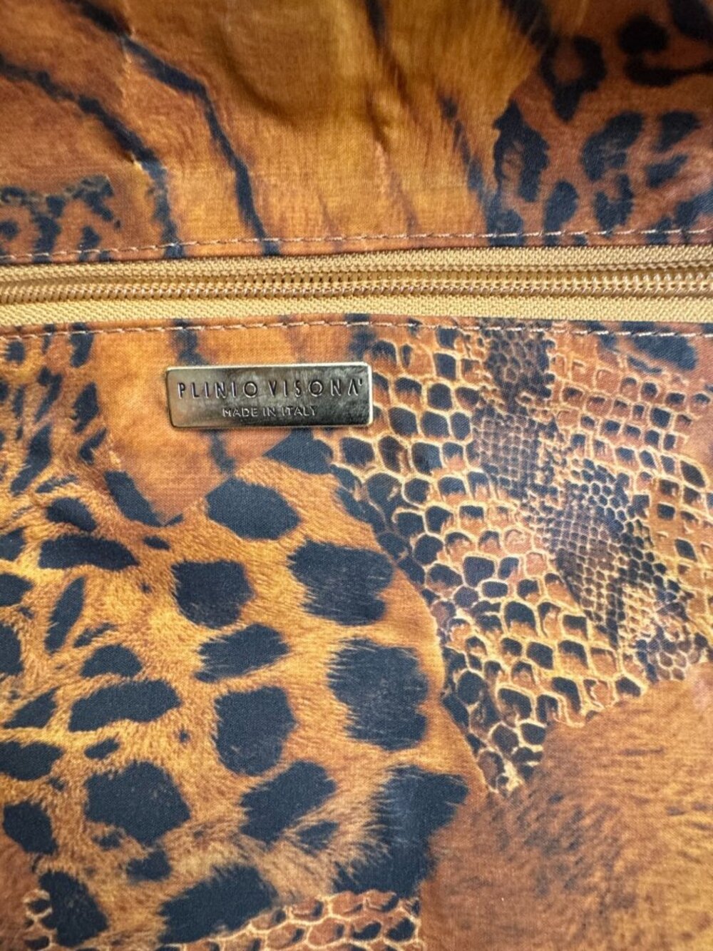 Plinio Visona Animal Print Tote Tortoiseshell Handles Leather Italy 16" XL Bag - Picture 4 of 8